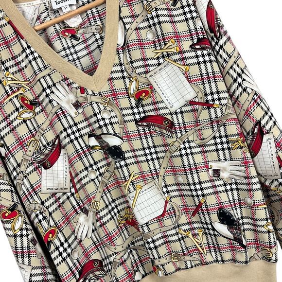 Vintage POPOVITCH GOLF x TEE TIME‎ Women's XL Retro All Over V-Neck USA Pullover - Picture 1 of 9